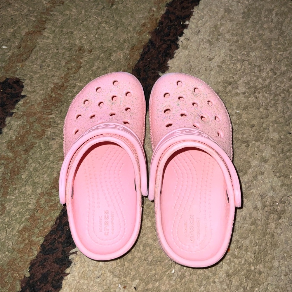 CROCS Light Pink glittery Clogs, size 9